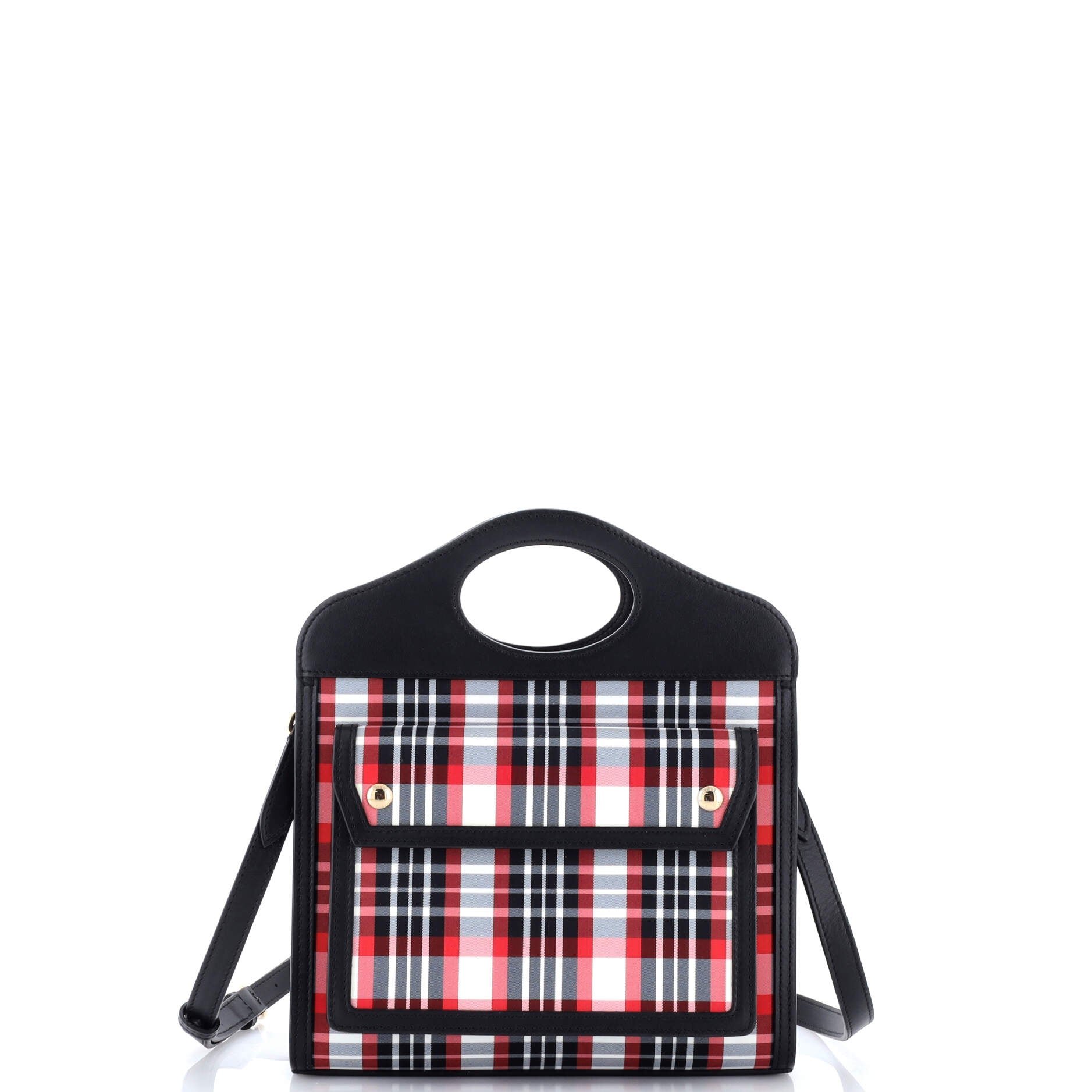 Burberry Logo Pocket Tote Leather with Check Canvas Mini