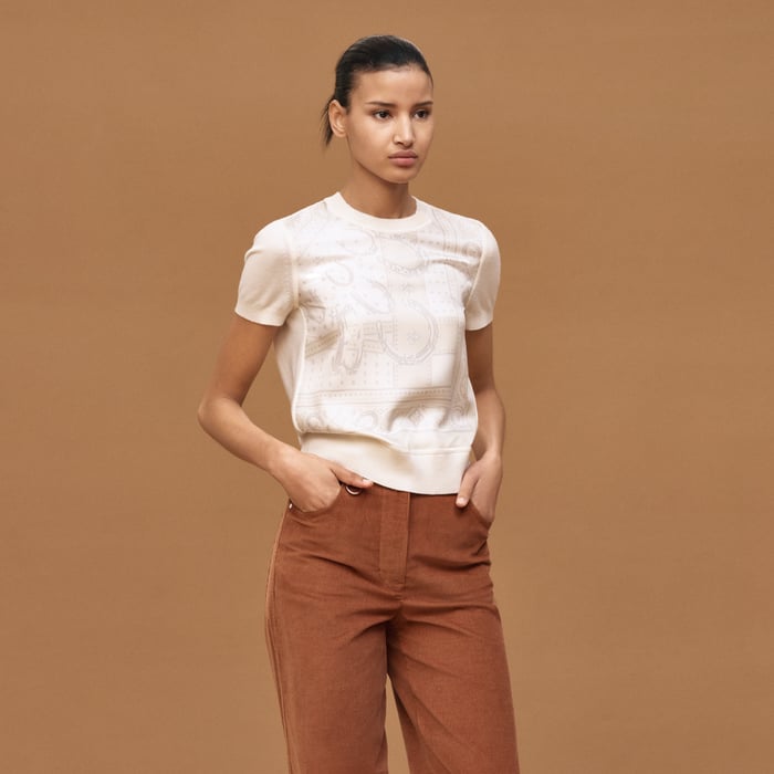 Blanc Tulle "Porte-bonheur Bandana" Short-sleeve Sweater