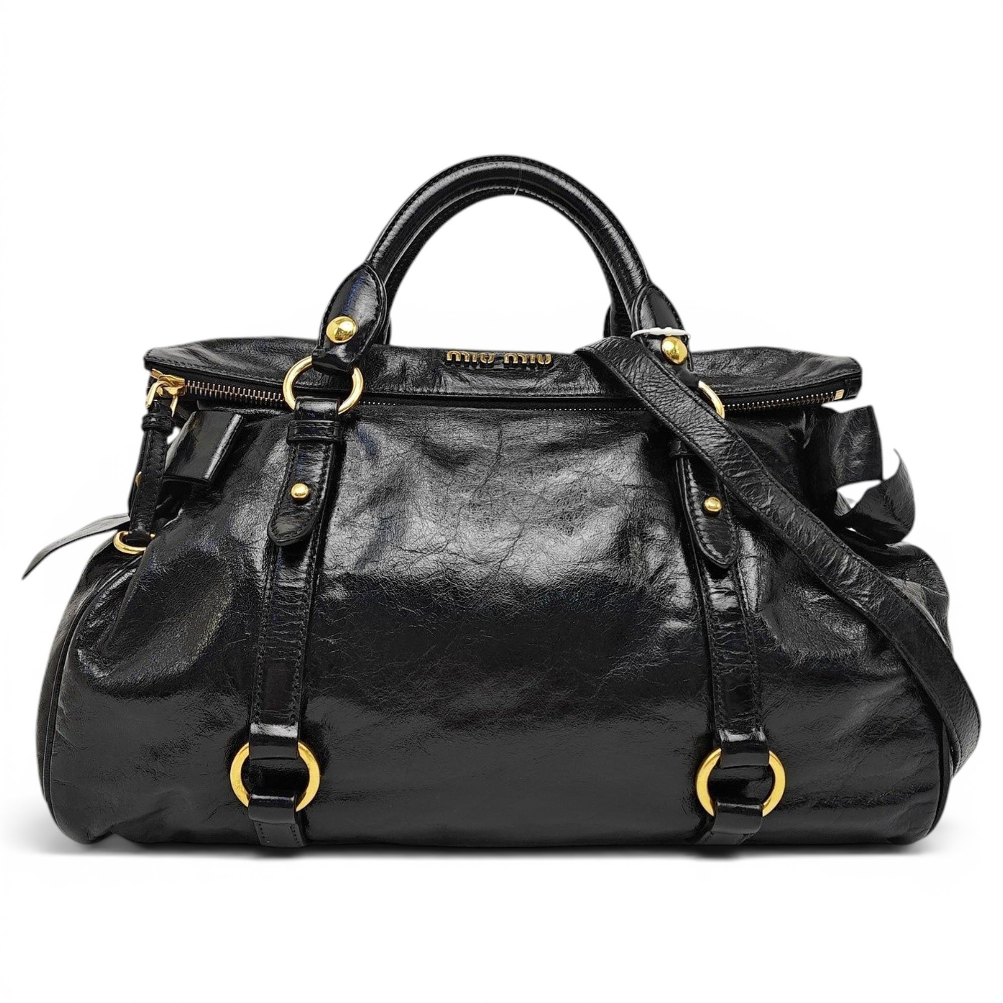 Bow bag leather handbag