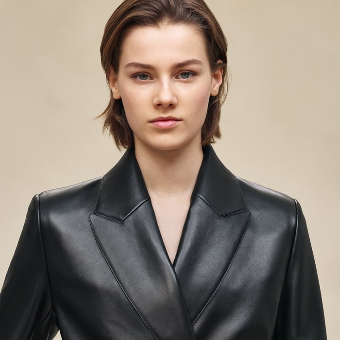 Noir Wrap Leather Suit Jacket