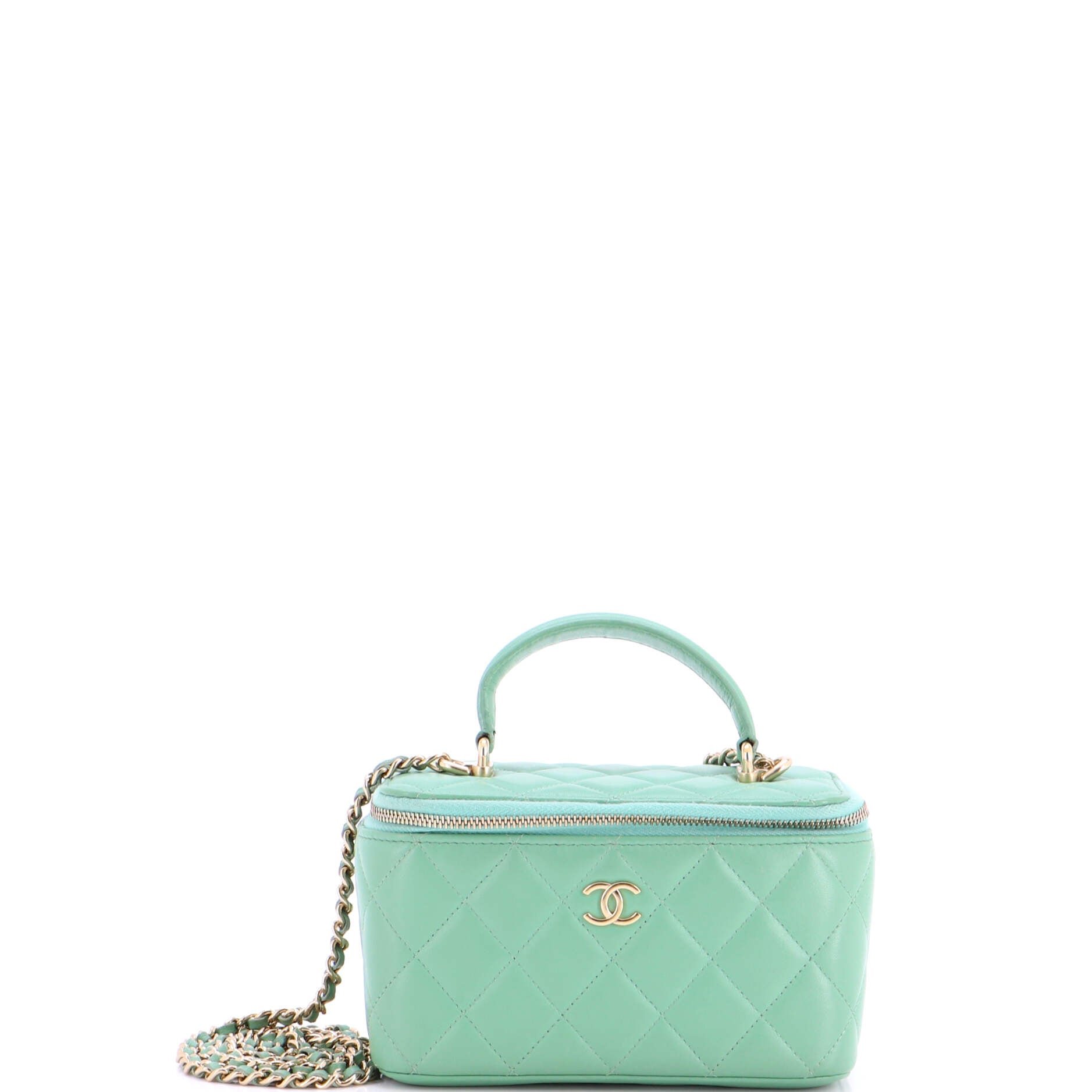 Classic Top Handle Vanity Case with Chain Quilted Lambskin Small