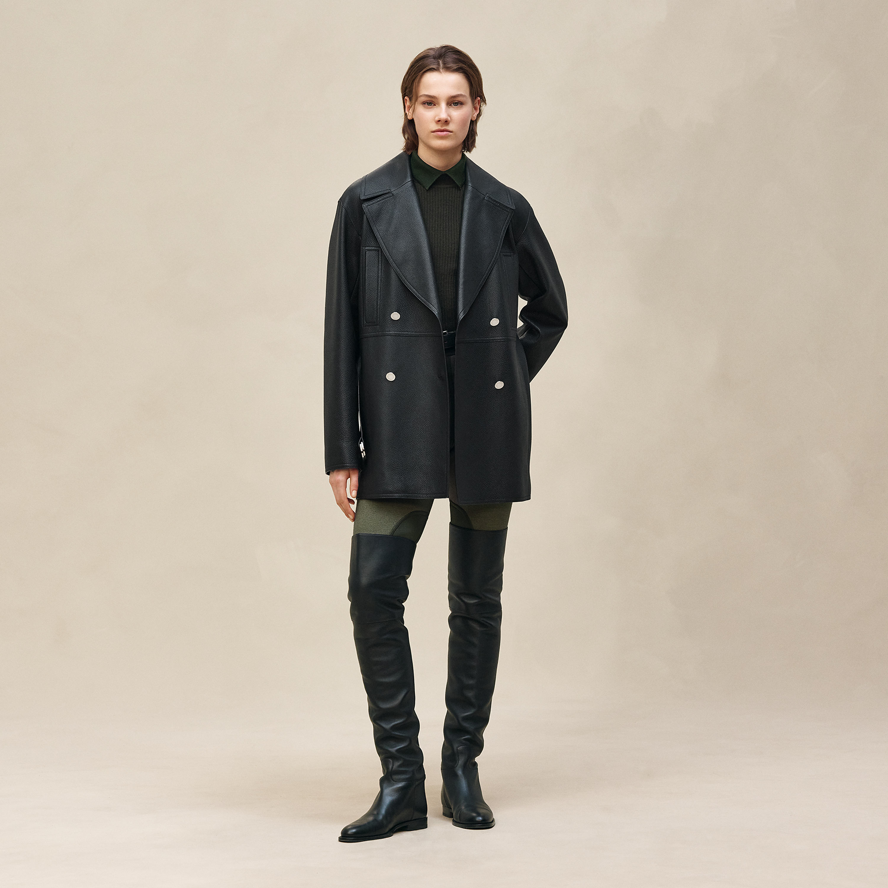 Leather pea coat