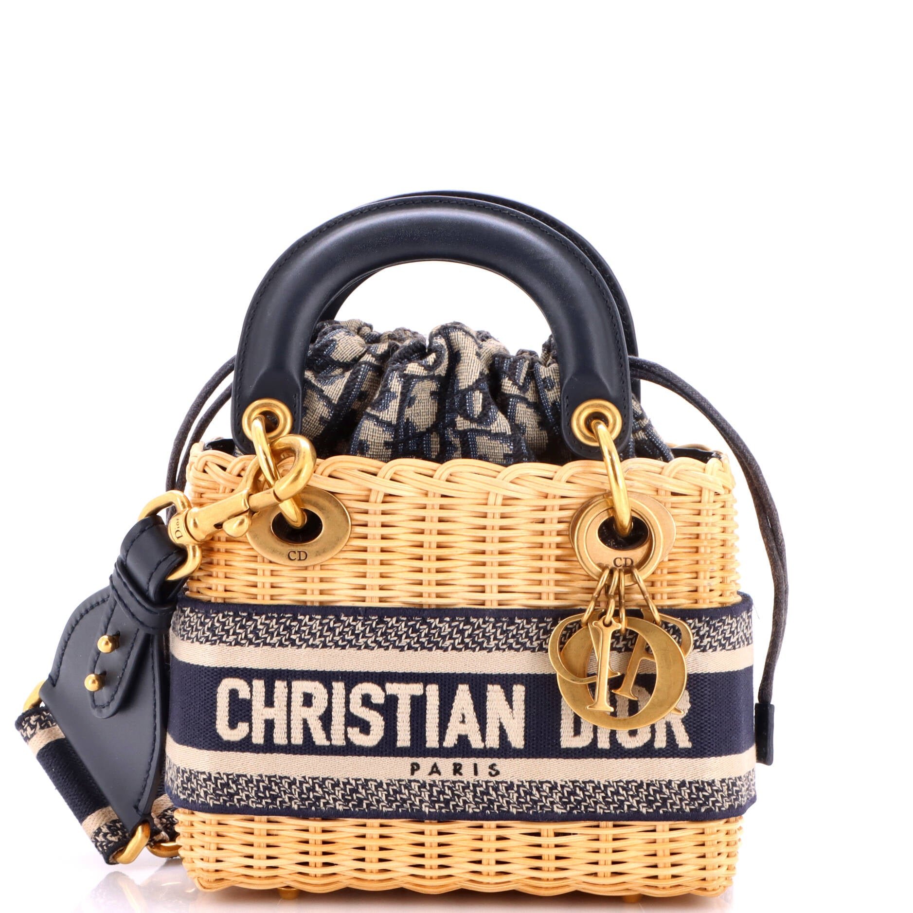 Dior Lady Dior Bag Wicker and Oblique Canvas Mini