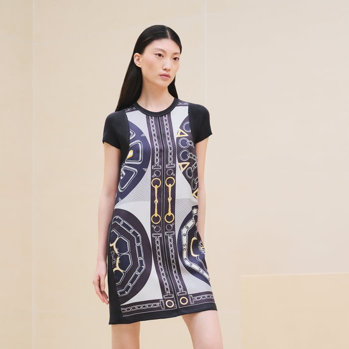Bleu Noir "Effet Kaleidoscope" Short-sleeve Twillaine Dress