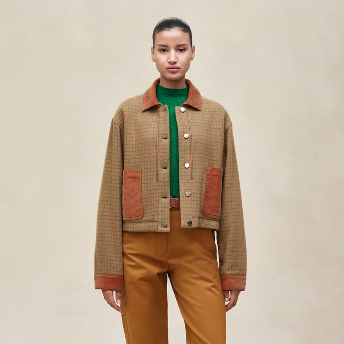Marron Fauve Mixed Materials Modular Cashmere Jacket