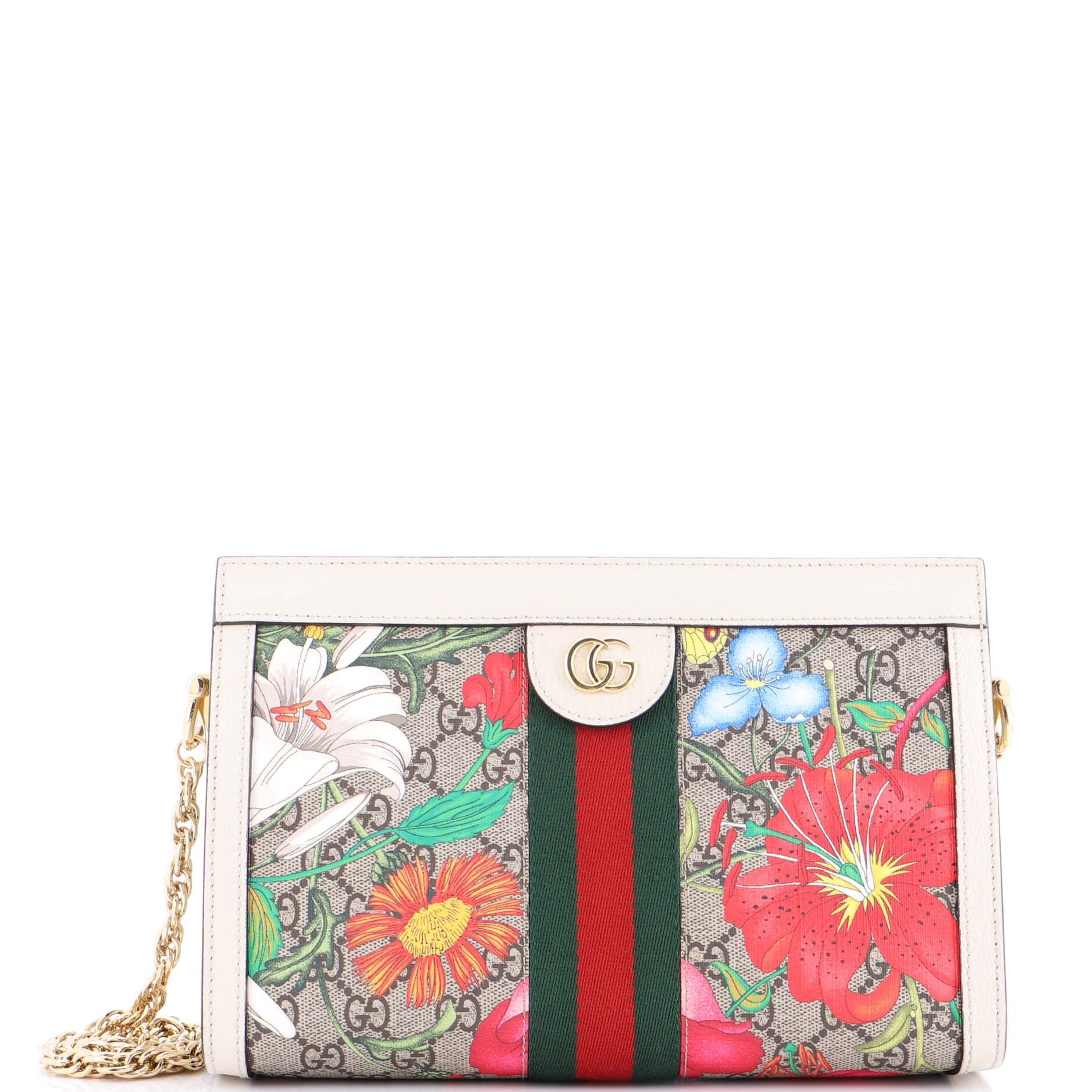 Gucci Ophidia Chain Shoulder Bag Flora GG Coated Canvas Small