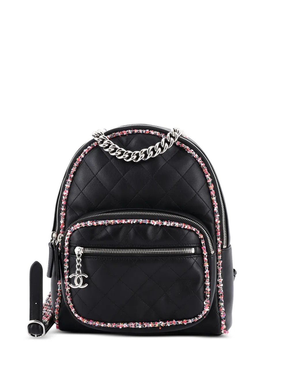Elegant Trim Quilted Leather with Tweed Small backpack
