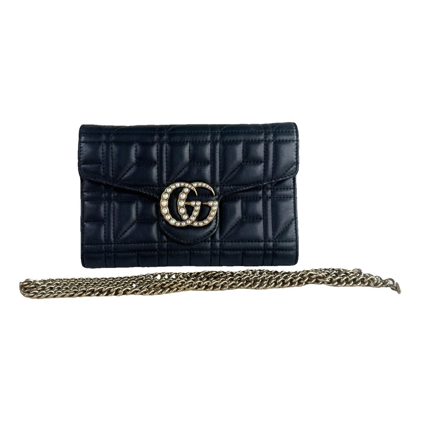Pearly GG Marmont Chain Wallet leather crossbody bag