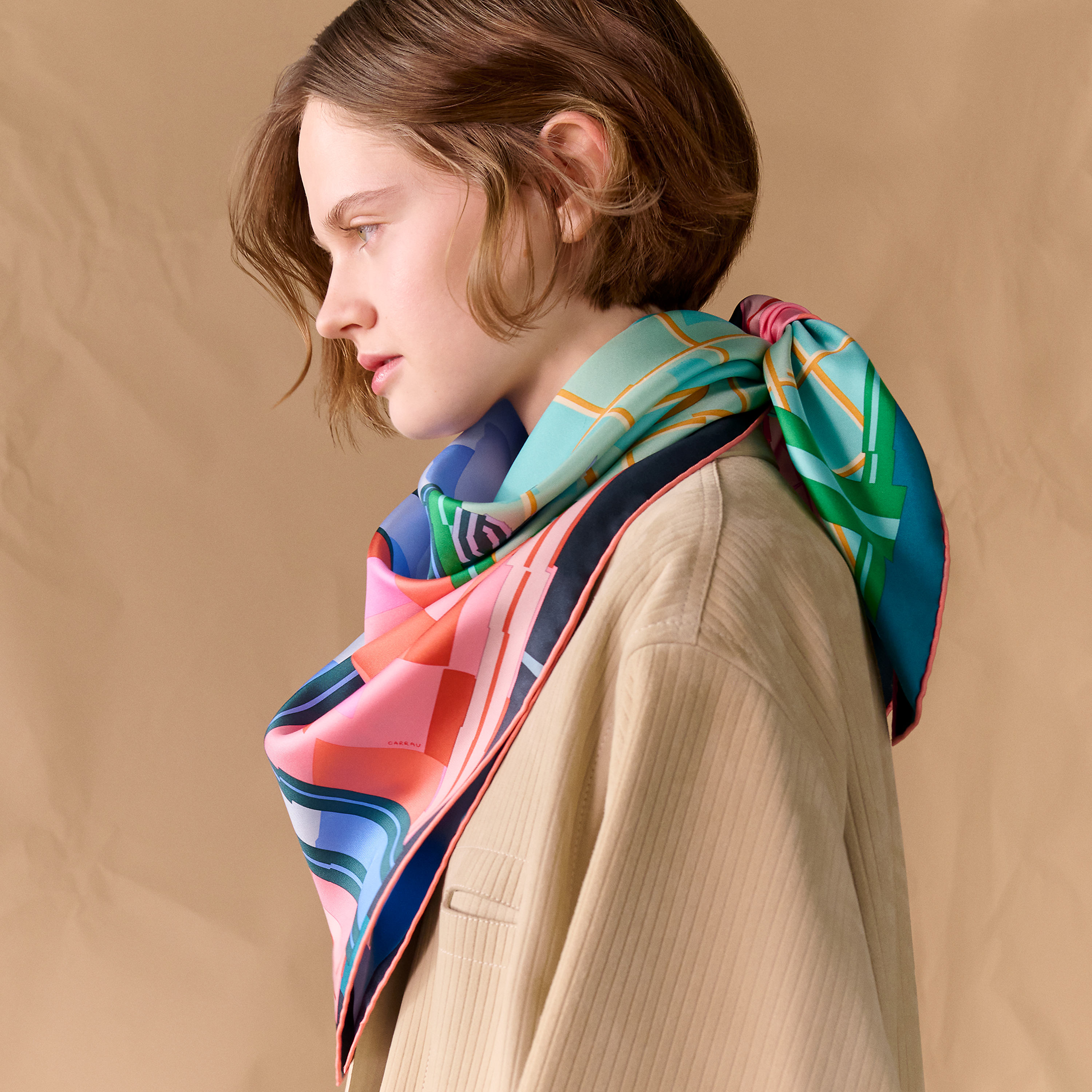 Hermès Camails a Carreaux scarf 90 Vert/Rose Vif/Lavande | BagUSeek