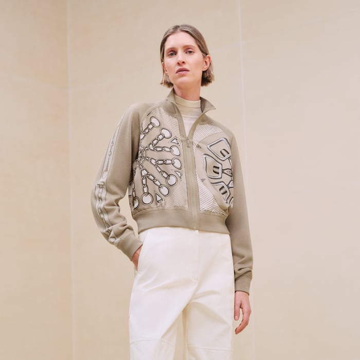 Beige Glaise "Effet Kaleidoscope" Zipped Twillaine Jacket