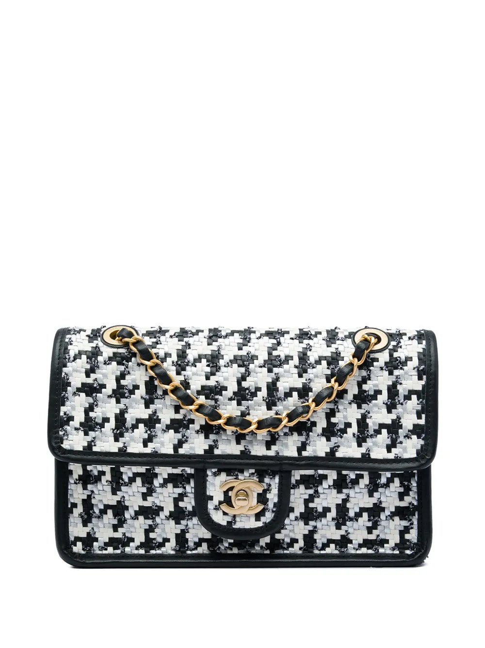 2021-2026 CC Woven Lambskin and Viscose Houndstooth Single Flap shoulder bag