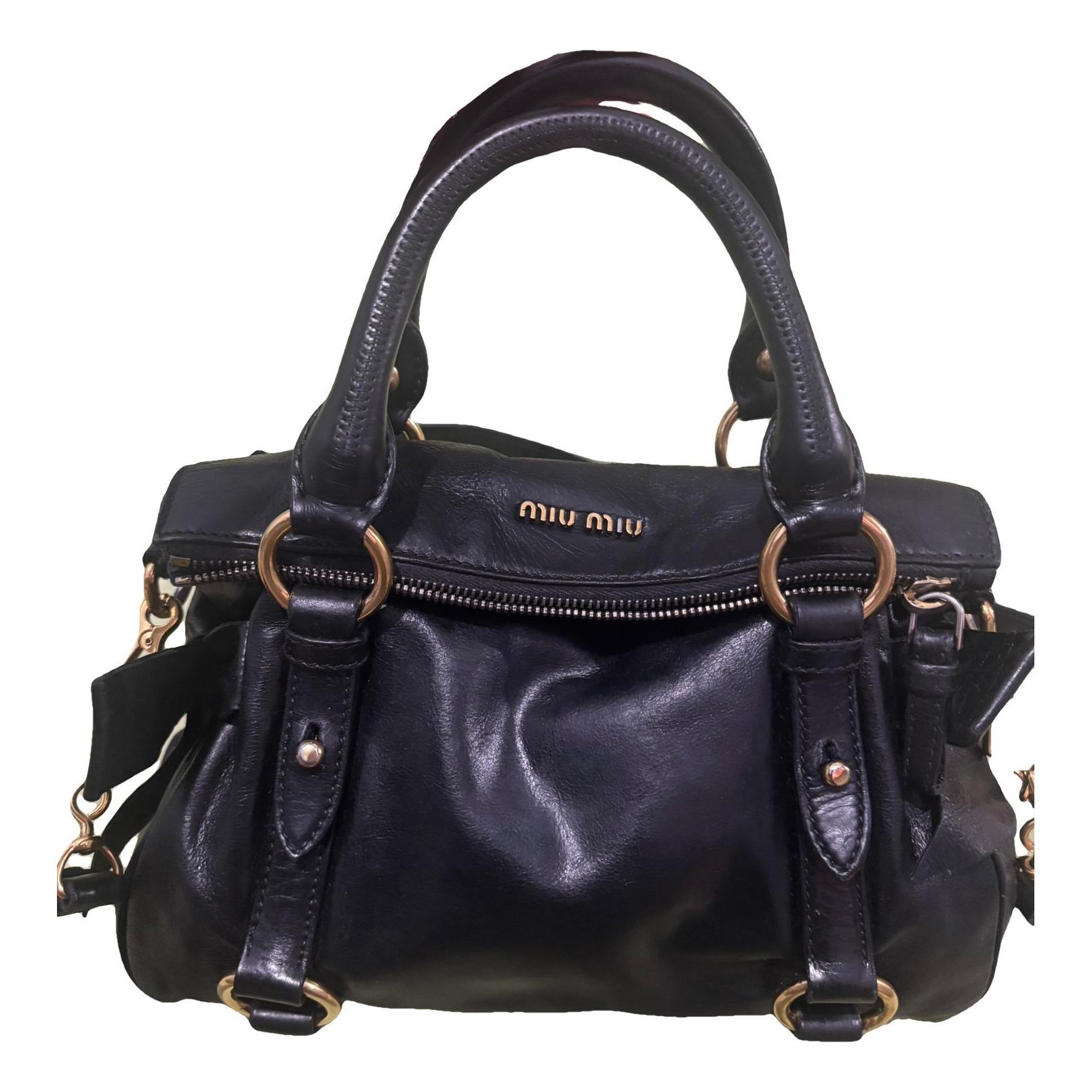 Bow bag leather handbag