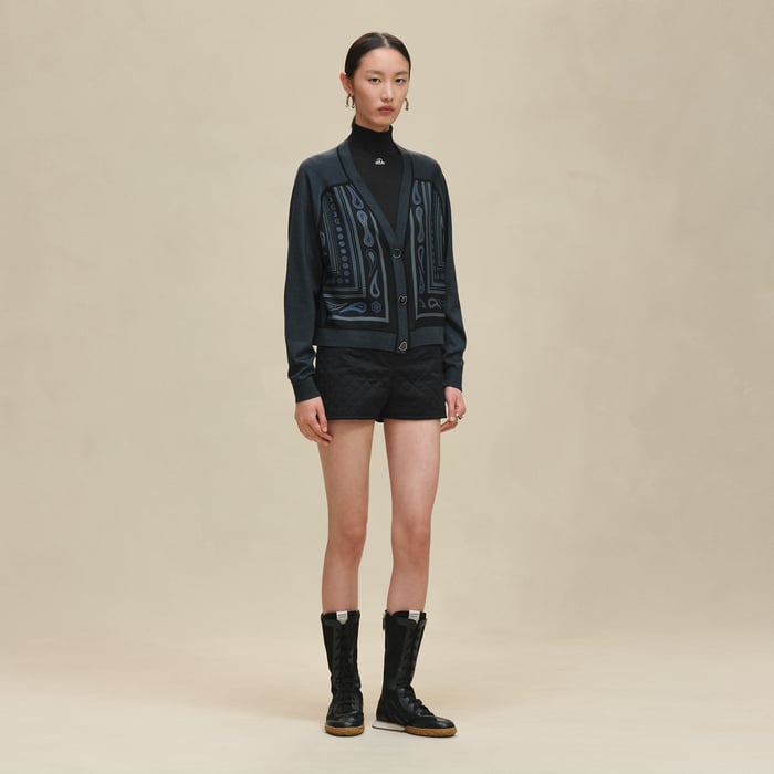 Noir Réglisse "Candy Libris" Long-sleeve Twillaine Cardigan