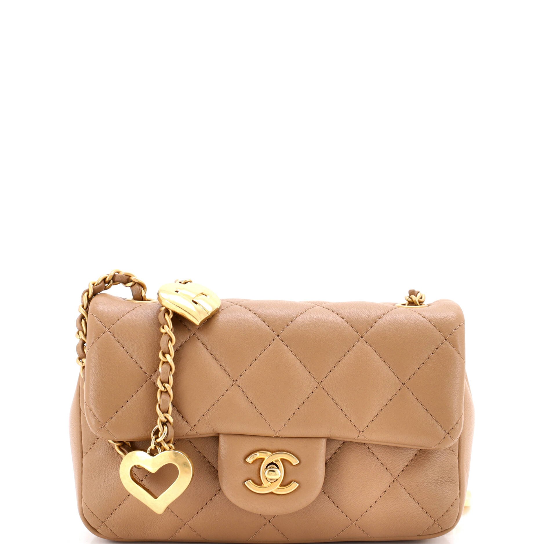 Heart Charms Flap Bag Quilted Lambskin Mini