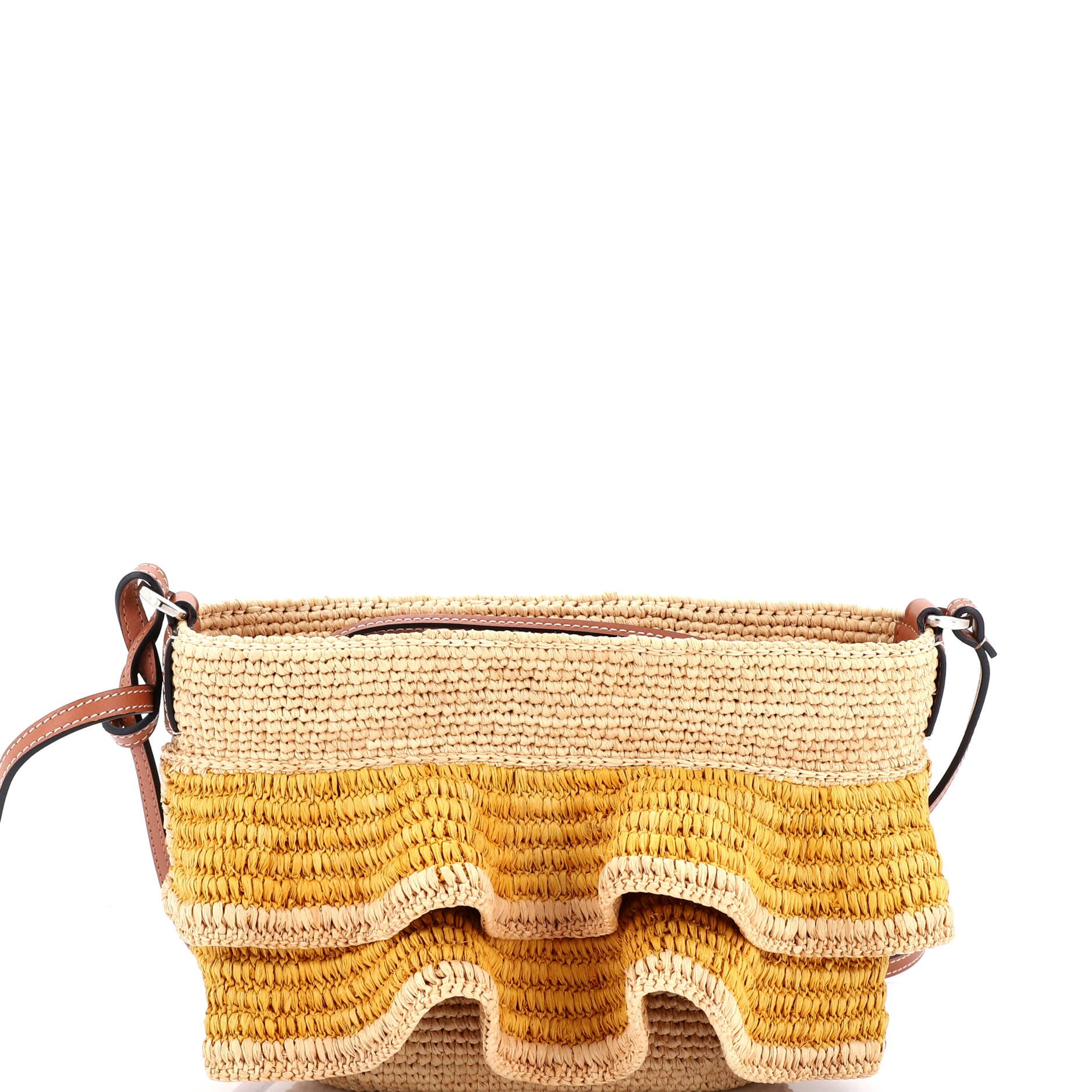 Loewe Paula&#39;s Ibiza Ruffle Pochette Crossbody Bag Woven Raffia