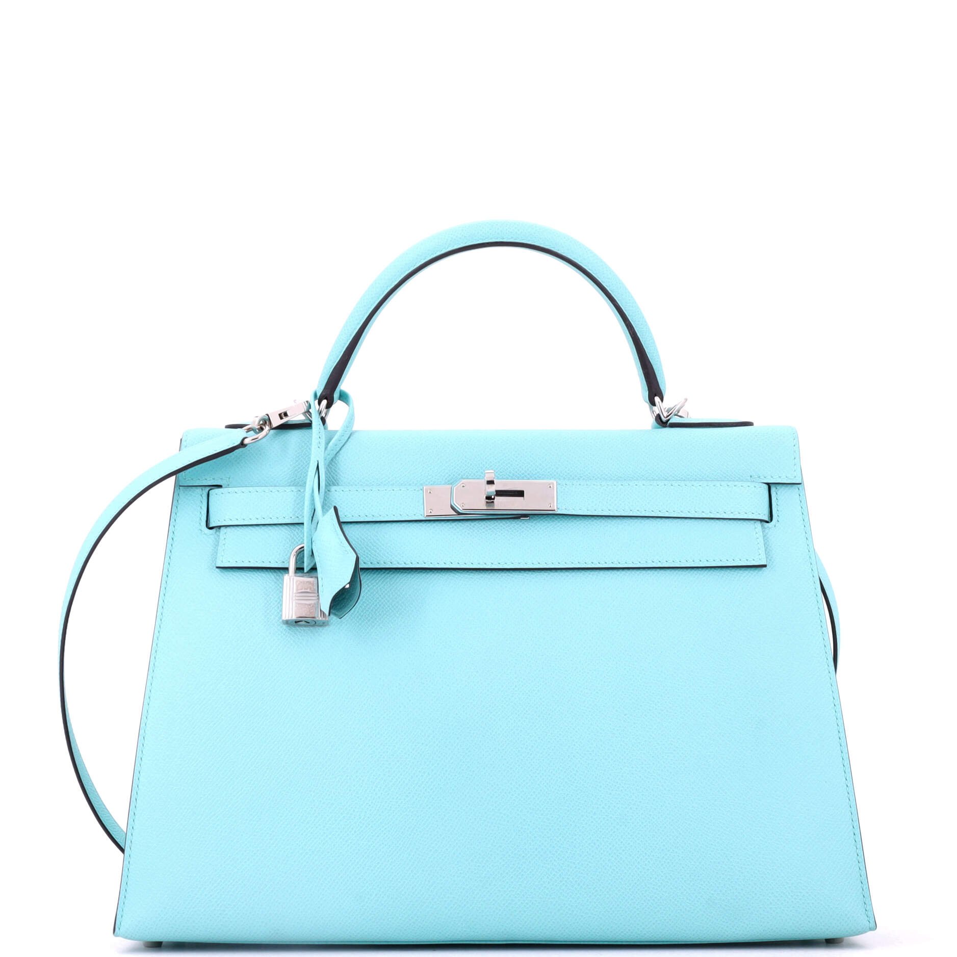 Kelly Handbag Bleu Atoll Epsom with Palladium Hardware 35