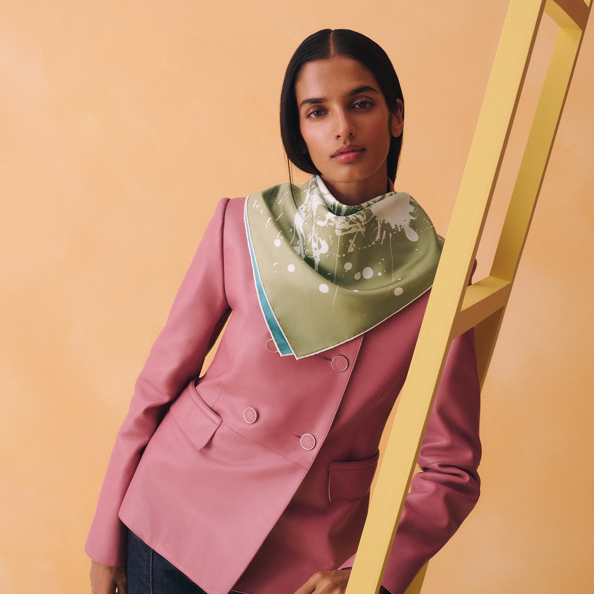 Hermès Cheval Surprise double face scarf 90 Kaki/Blanc/Bleu Jean