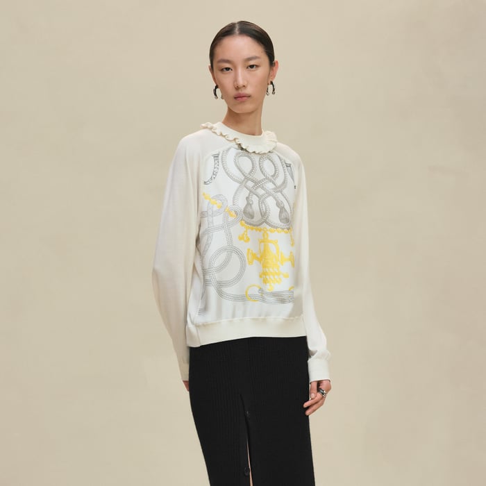 Blanc Nacre "Palefroi Remix" Long-sleeve Twillaine Sweater
