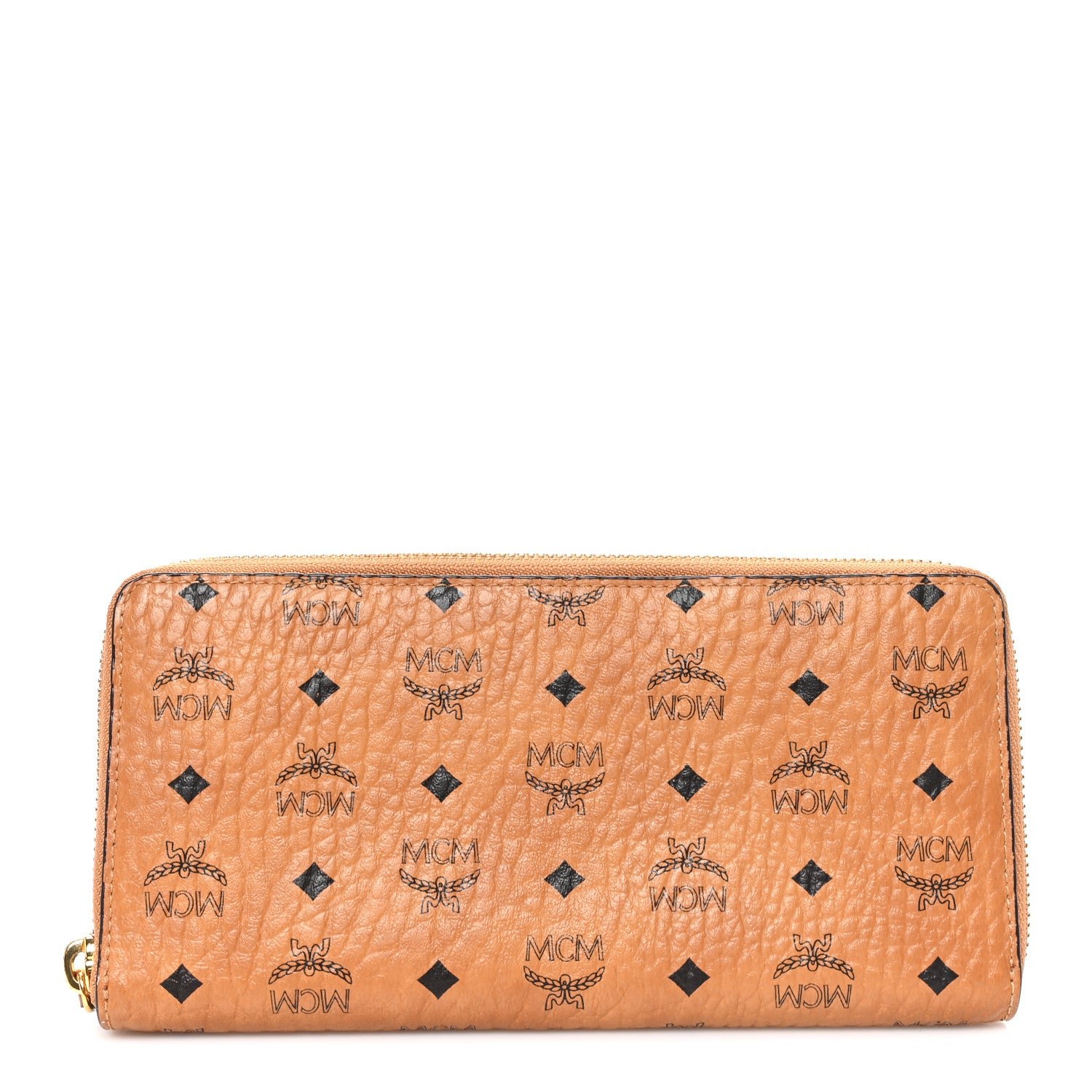 MCM Visetos Large Zip Around Wallet Cognac