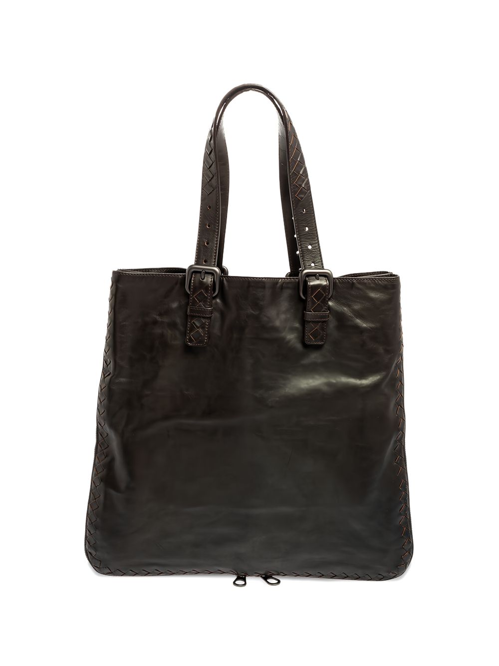 Expandable intrecciato leather tote bag