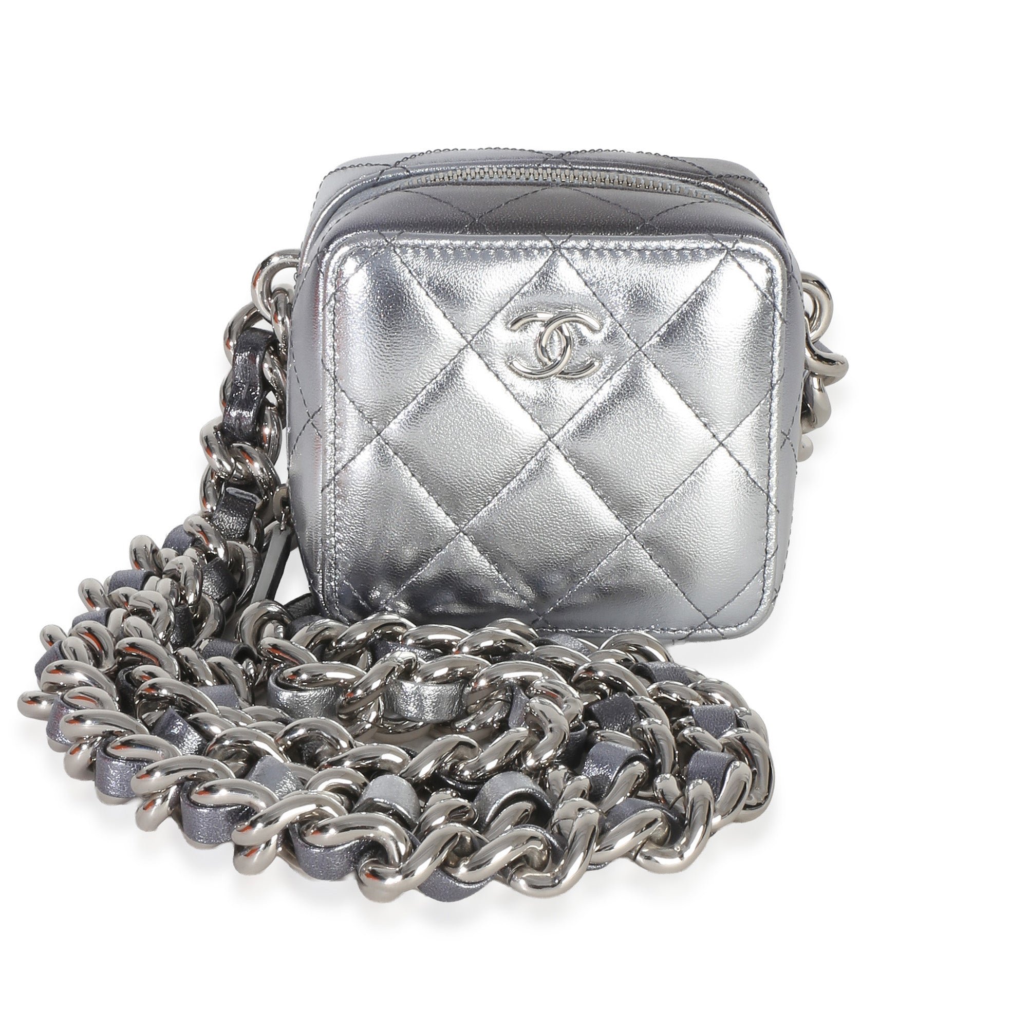 Metallic Quilted Lambskin Coco Punk Clutch With Chain