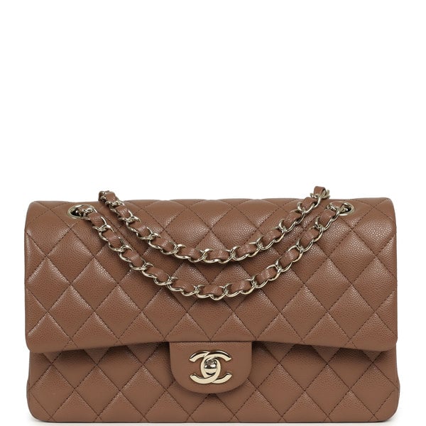 Pre-owned Chanel Medium Classic Double Flap Bag Brown Caviar Light Gold Hardware