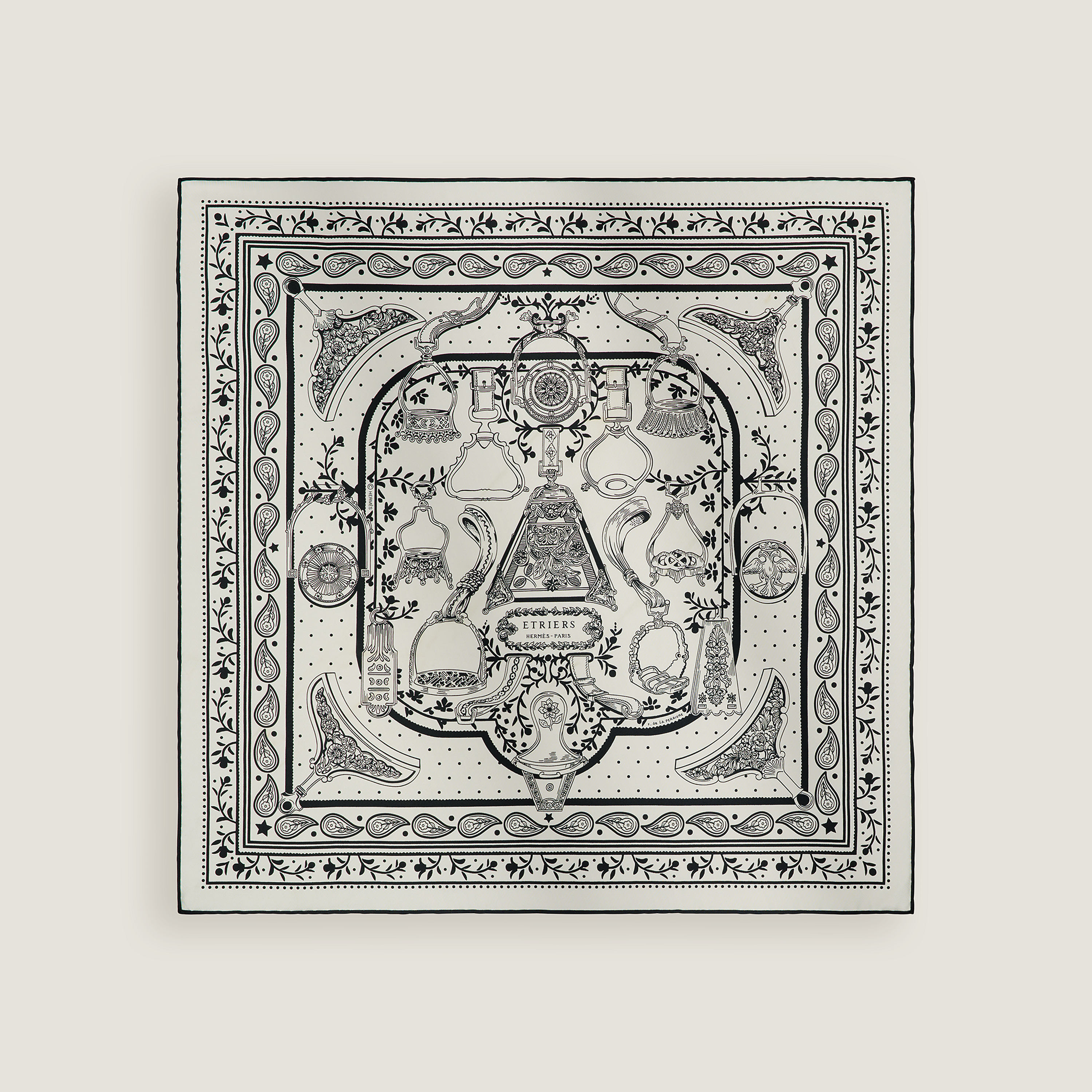 Hermès Etriers Remix bandana 55 Blanc/Noir | BagUSeek