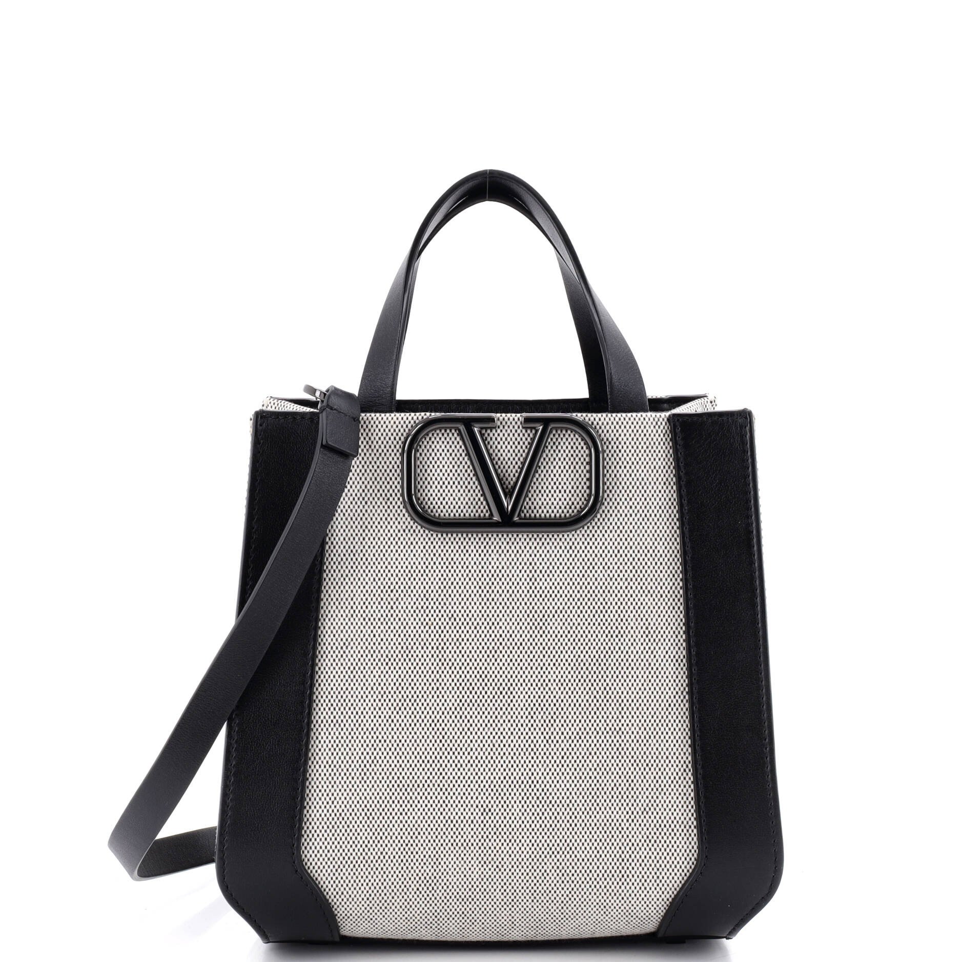 VLogo Signature Tote Bag Canvas and Leather Mini