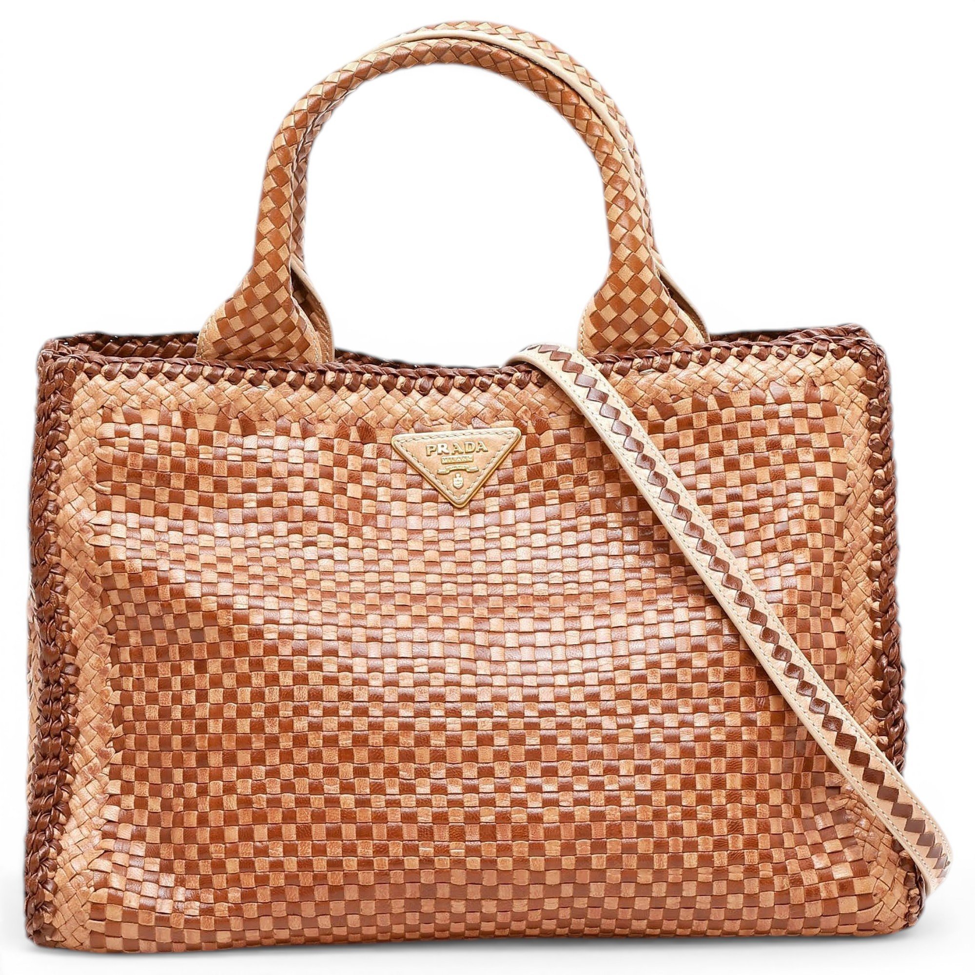 Madras leather tote