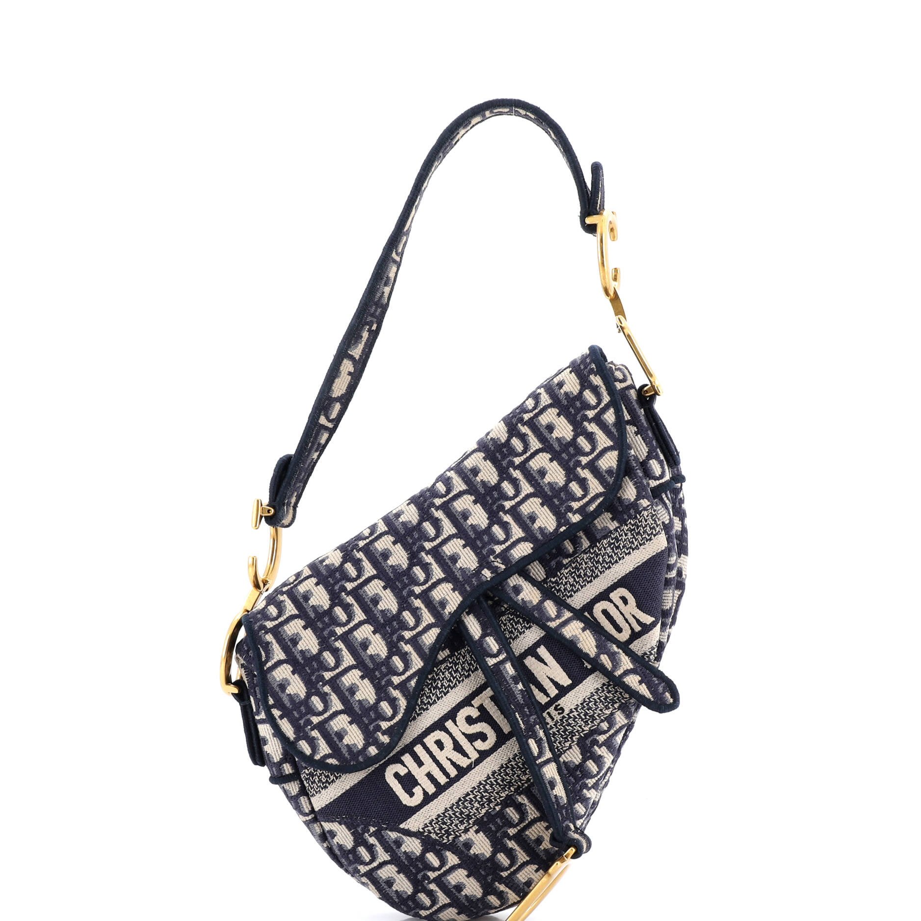 Dior Saddle Handbag Logo Embroidered Oblique Canvas Medium