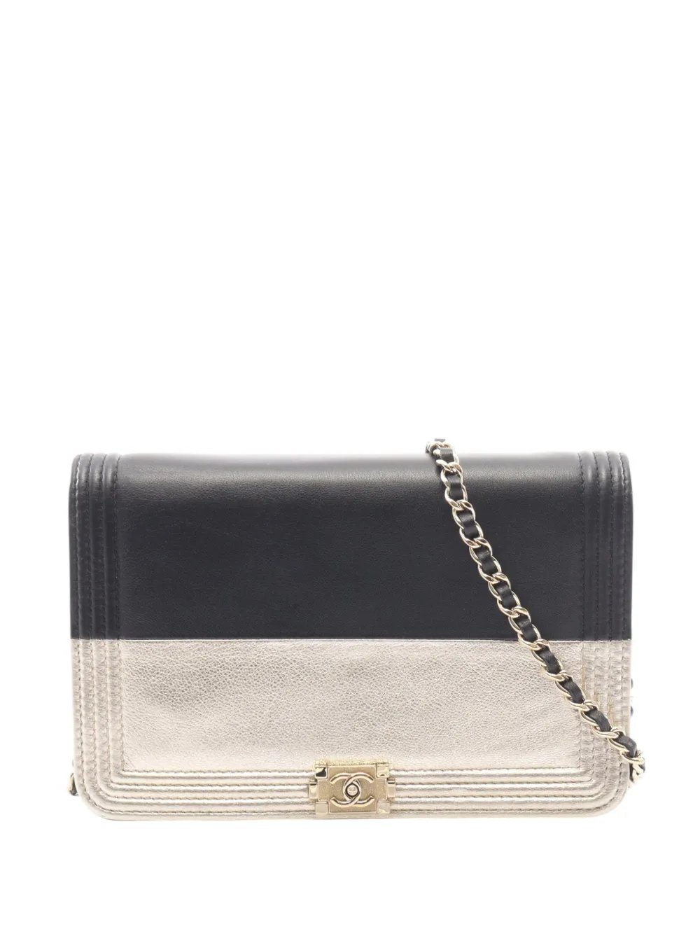 2015-2016 Bicolor Calfskin and Goatskin Boy Wallet On Chain crossbody bag
