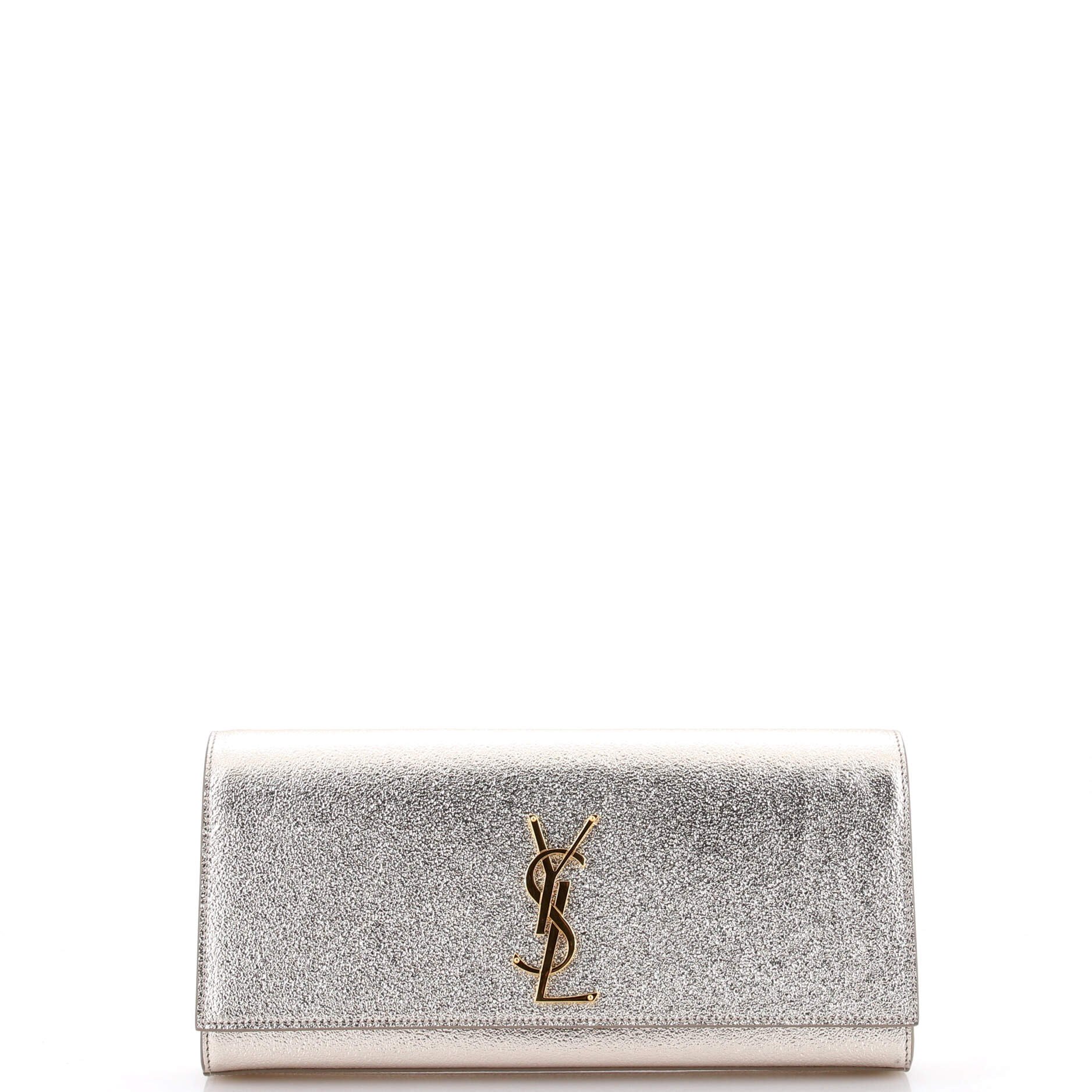 Saint Laurent Classic Monogram Clutch Metallic Calfskin Long