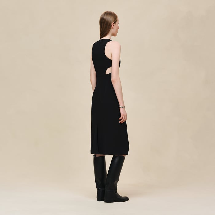 Noir Ruffled Sleeveless Dress