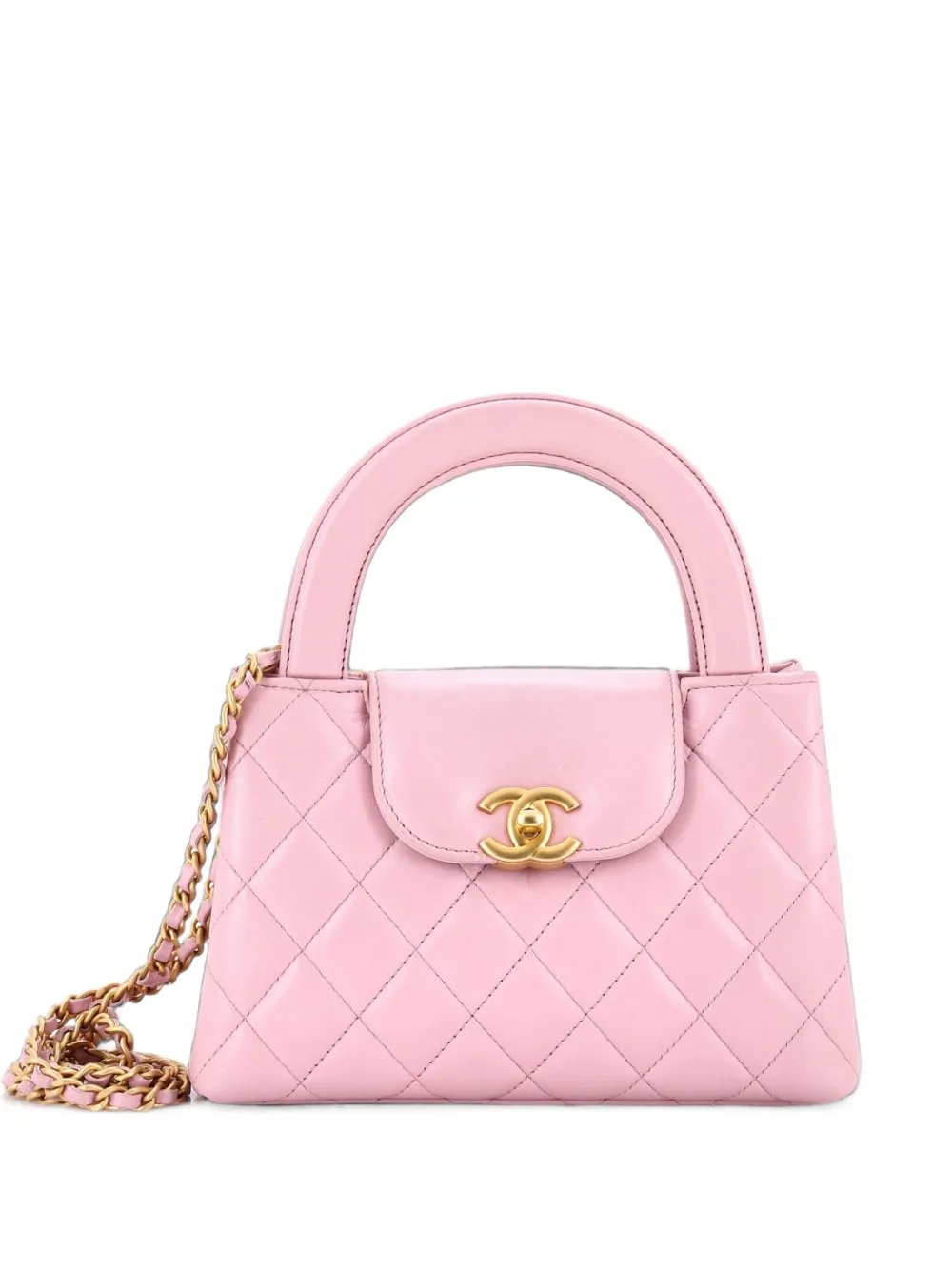 Kelly Top Handle Shopping Bag Quilted Shiny Aged Calfskin Mini satchel