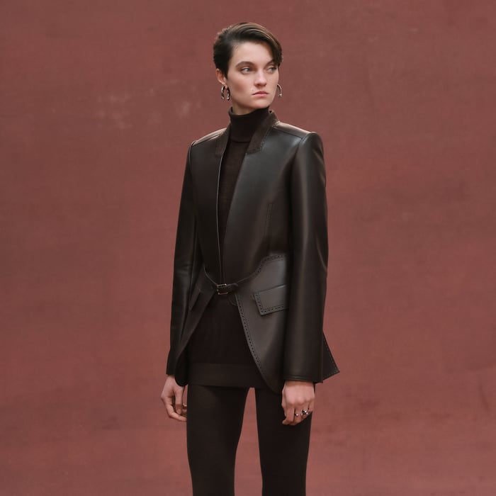 Marron Ébène Suit Jacket With Perforated Details