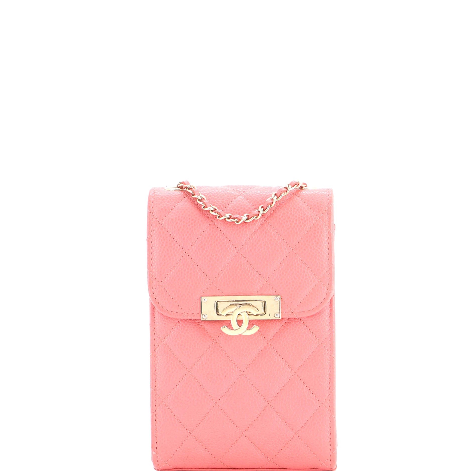 Golden Class Phone Holder Crossbody Bag Quilted Caviar