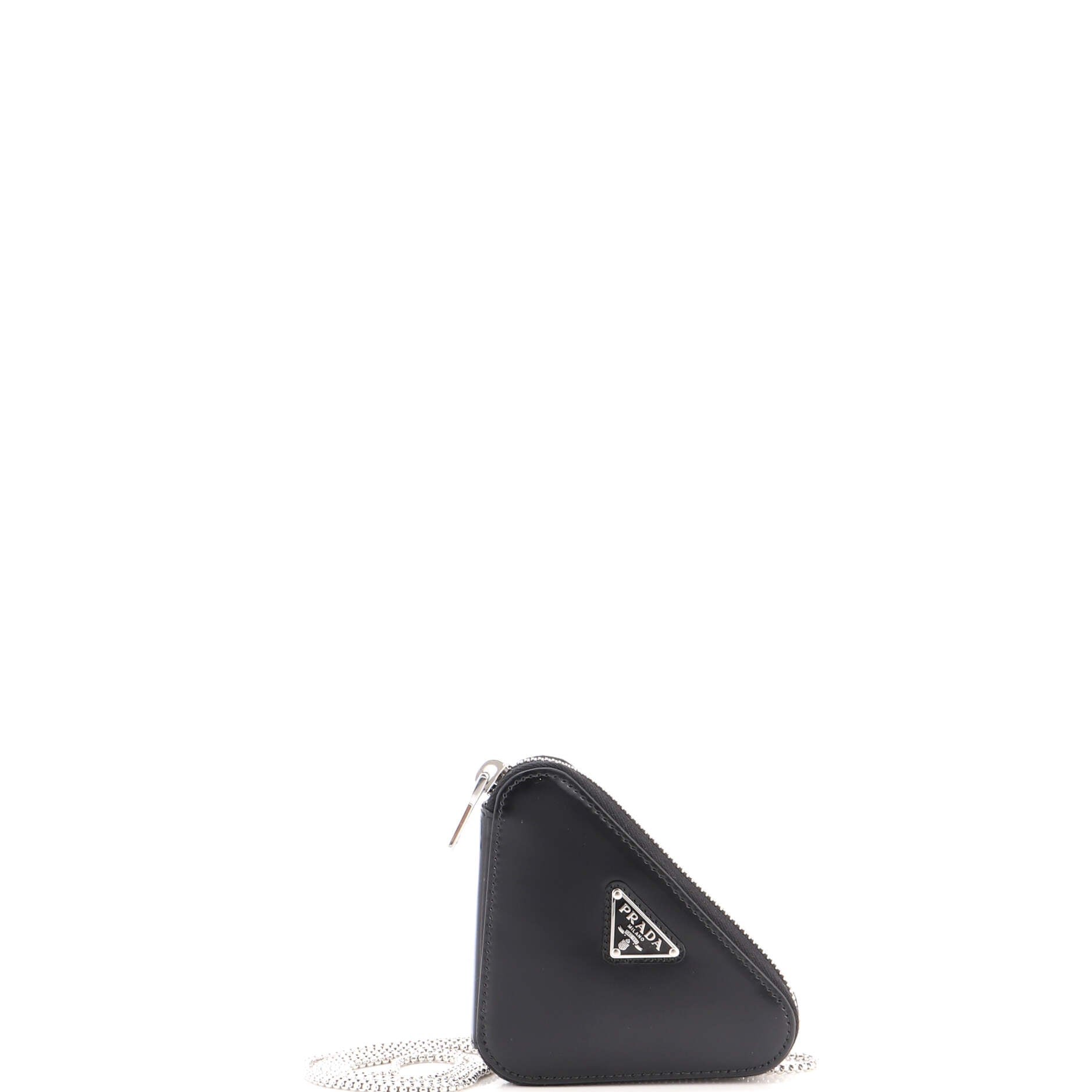 Triangle Pouch Bag with Chain Brushed Leather Mini