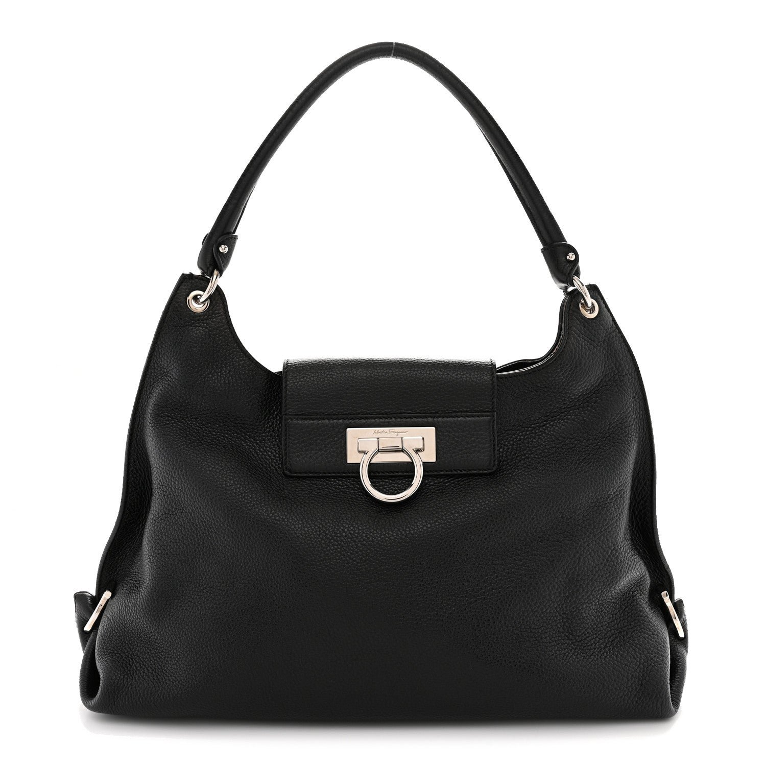 Salvatore Ferragamo Calfskin Fanisa Gancini Large Hobo Black