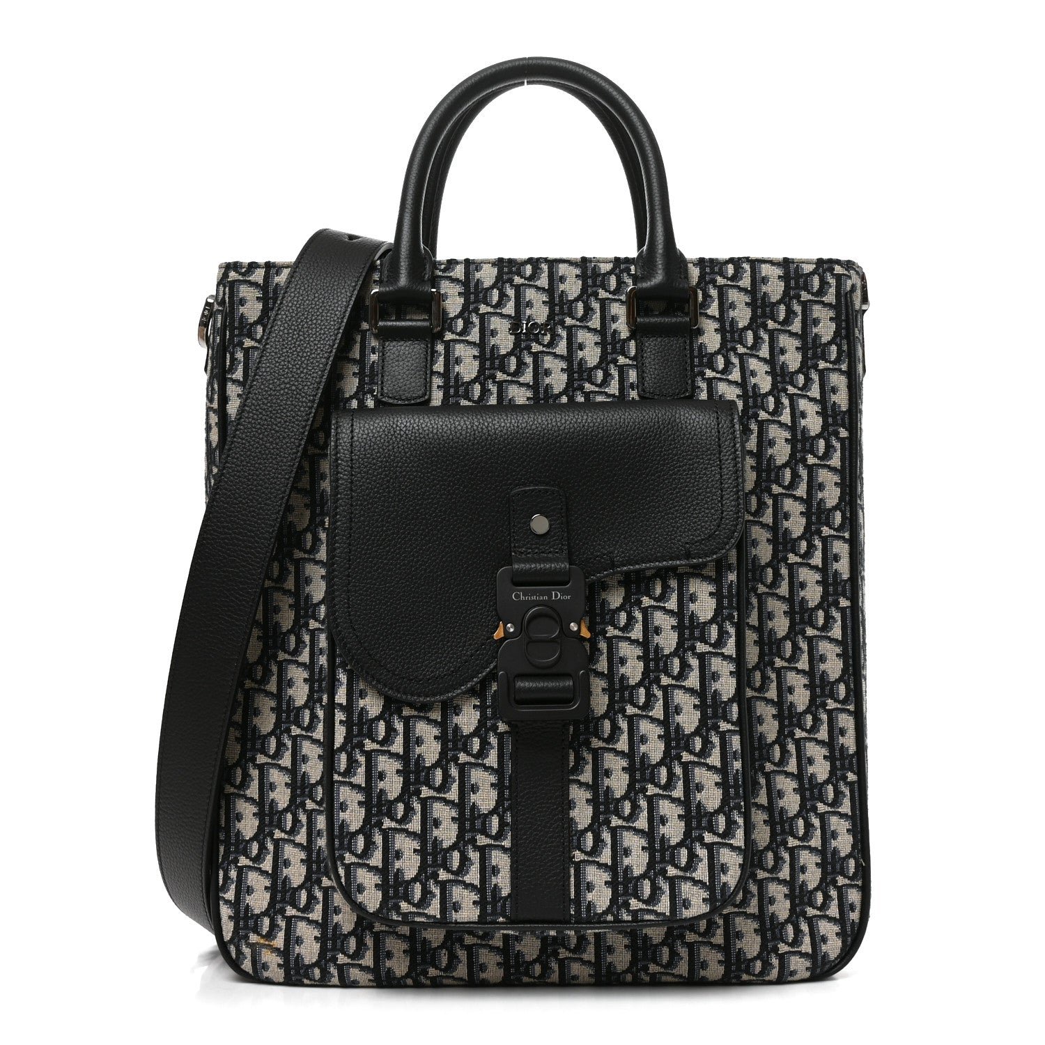 Christian Dior Oblique Saddle Tote Beige Black