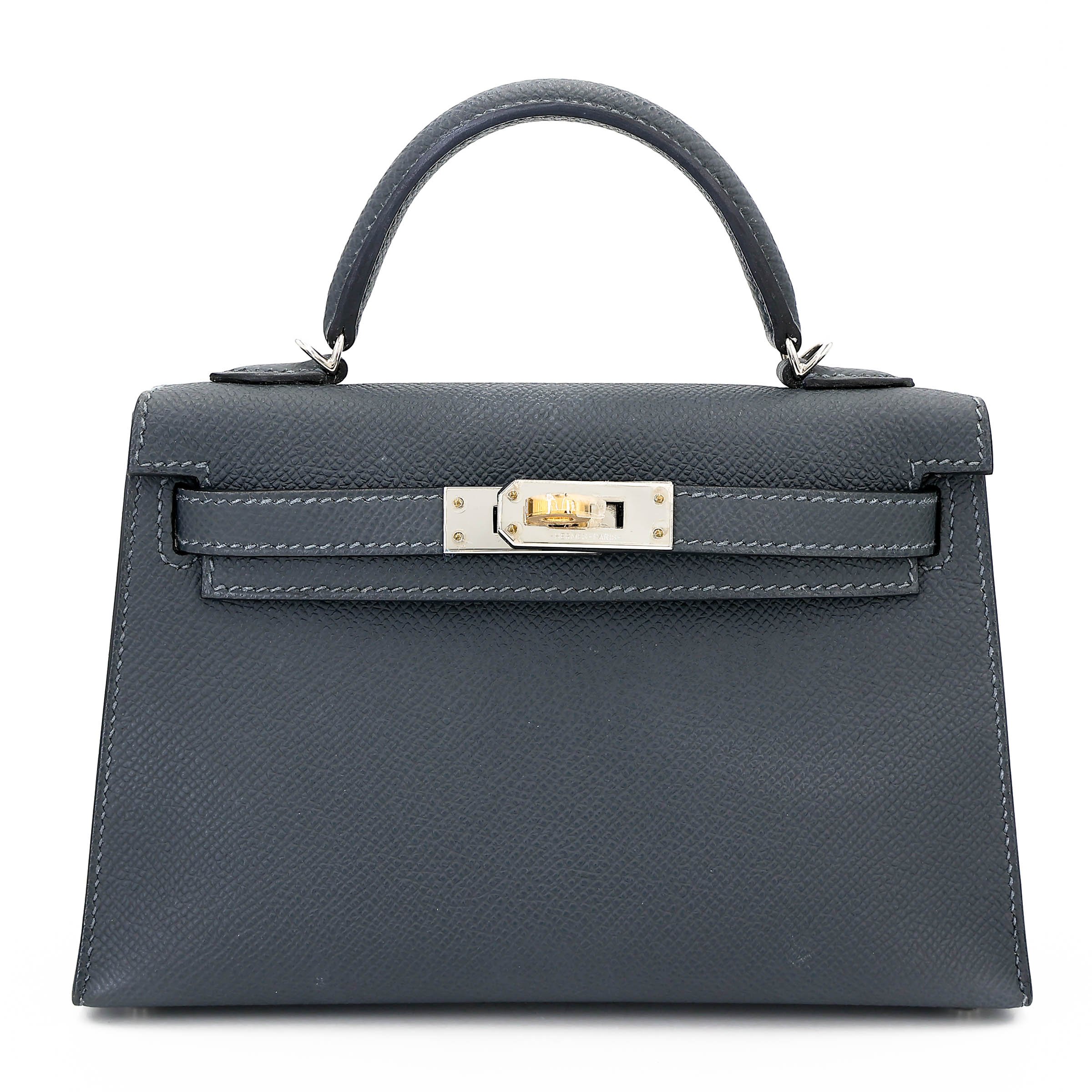 Excellent ( Rank SA ) HERMÈS Mini Kelly II Gris misty (H0) Epsom Electrum hardware W (2024)