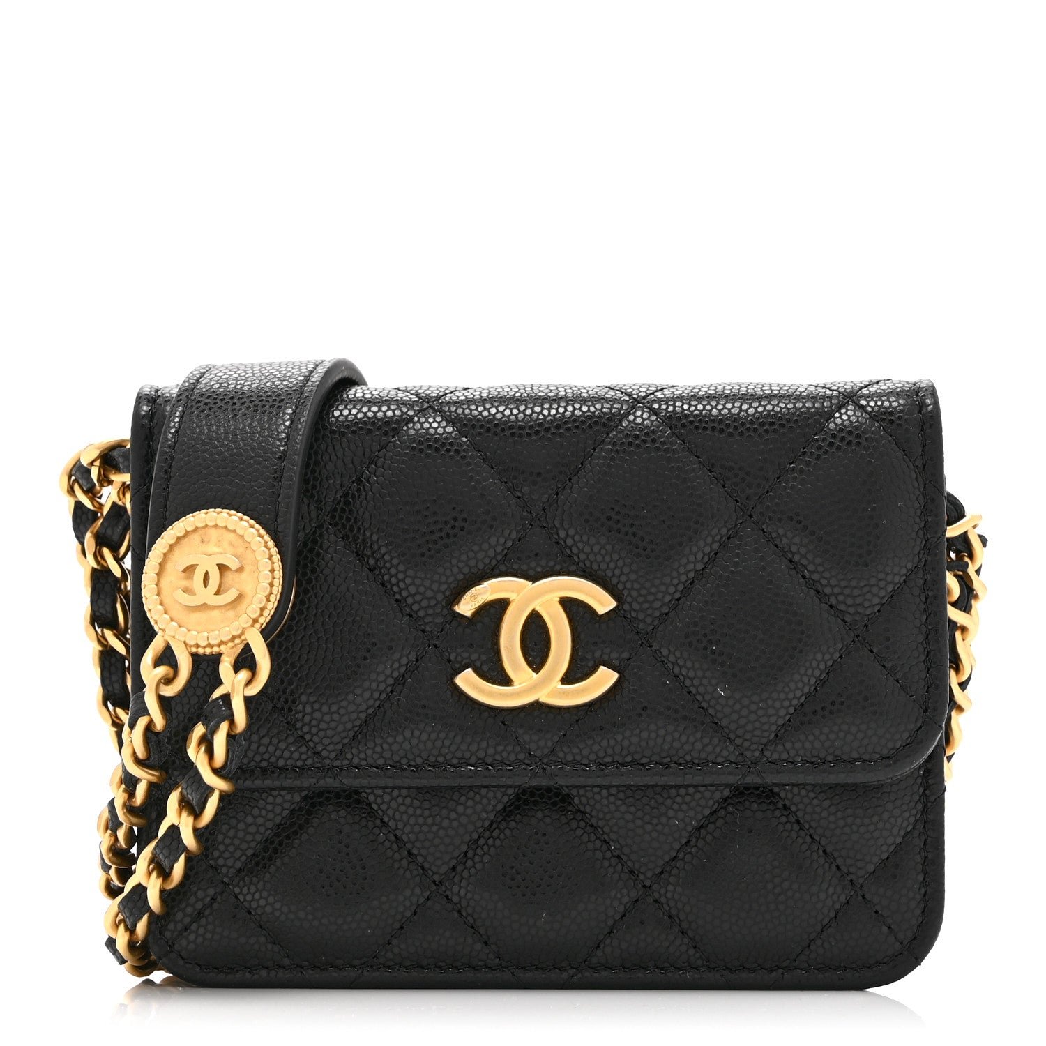 Chanel Caviar Quilted Twist Your Buttons Coin Purse With Chain Black