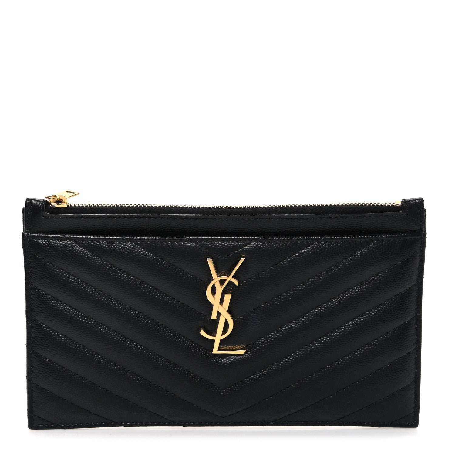 Saint Laurent Grain De Poudre Chevron Monogram Bill Pouch Black