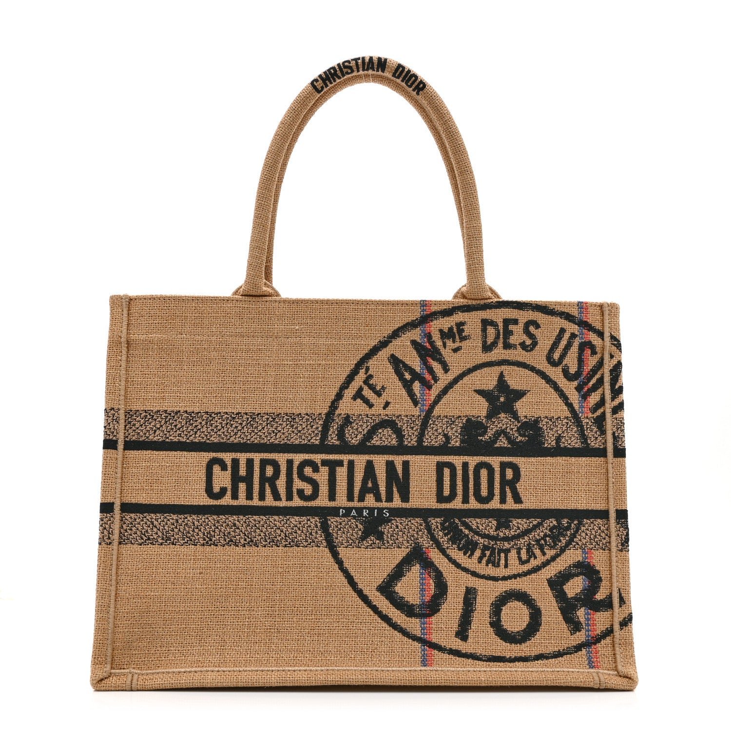 Dior Canvas Jute Embroidered Medium Book Tote Black Beige
