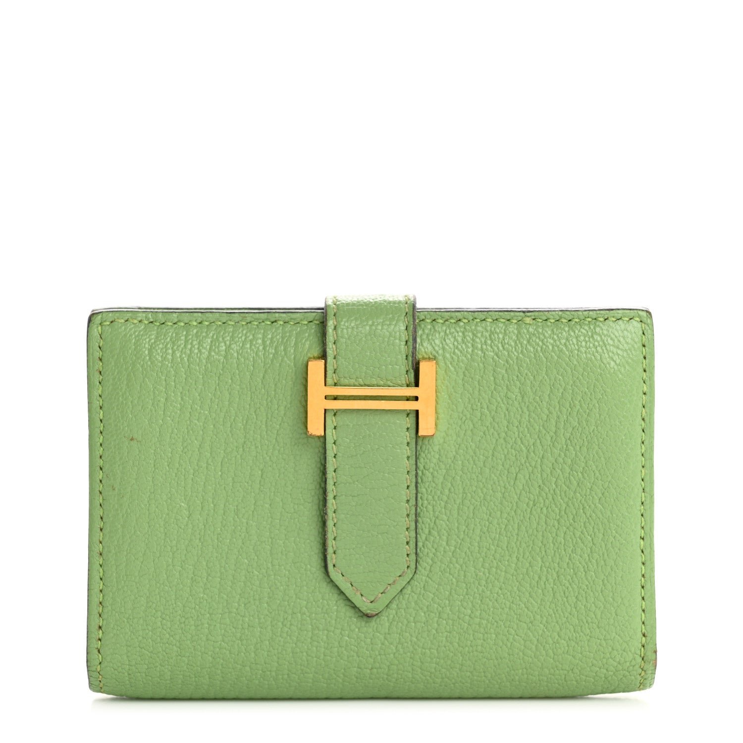 Hermes Chevre Mysore Bearn Card Holder Wallet Vert Criquet