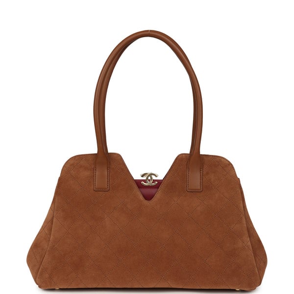 Chanel Large Bowling Bag Camel Suede Gold Hardware