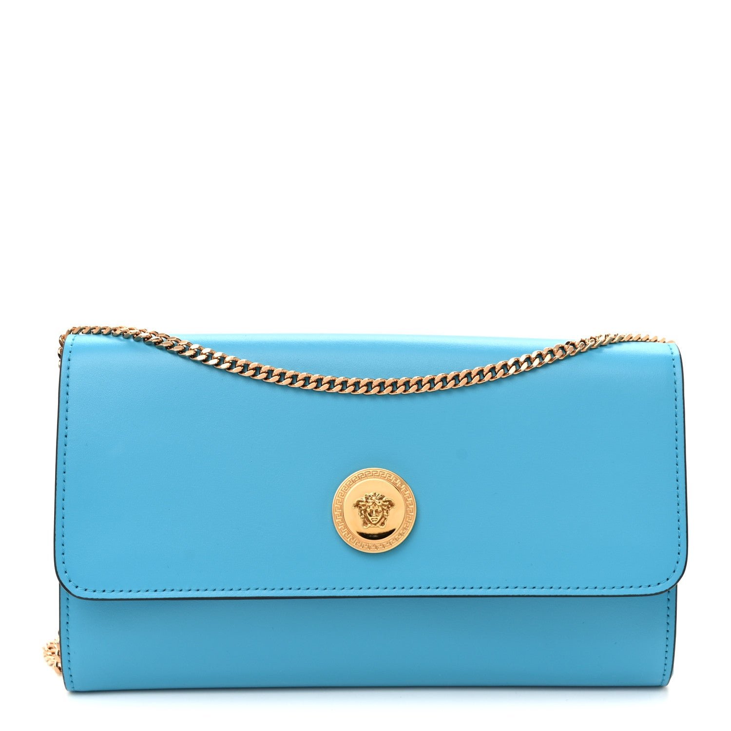 Versace Calfskin Medusa Wallet on Chain Crossbody Blue