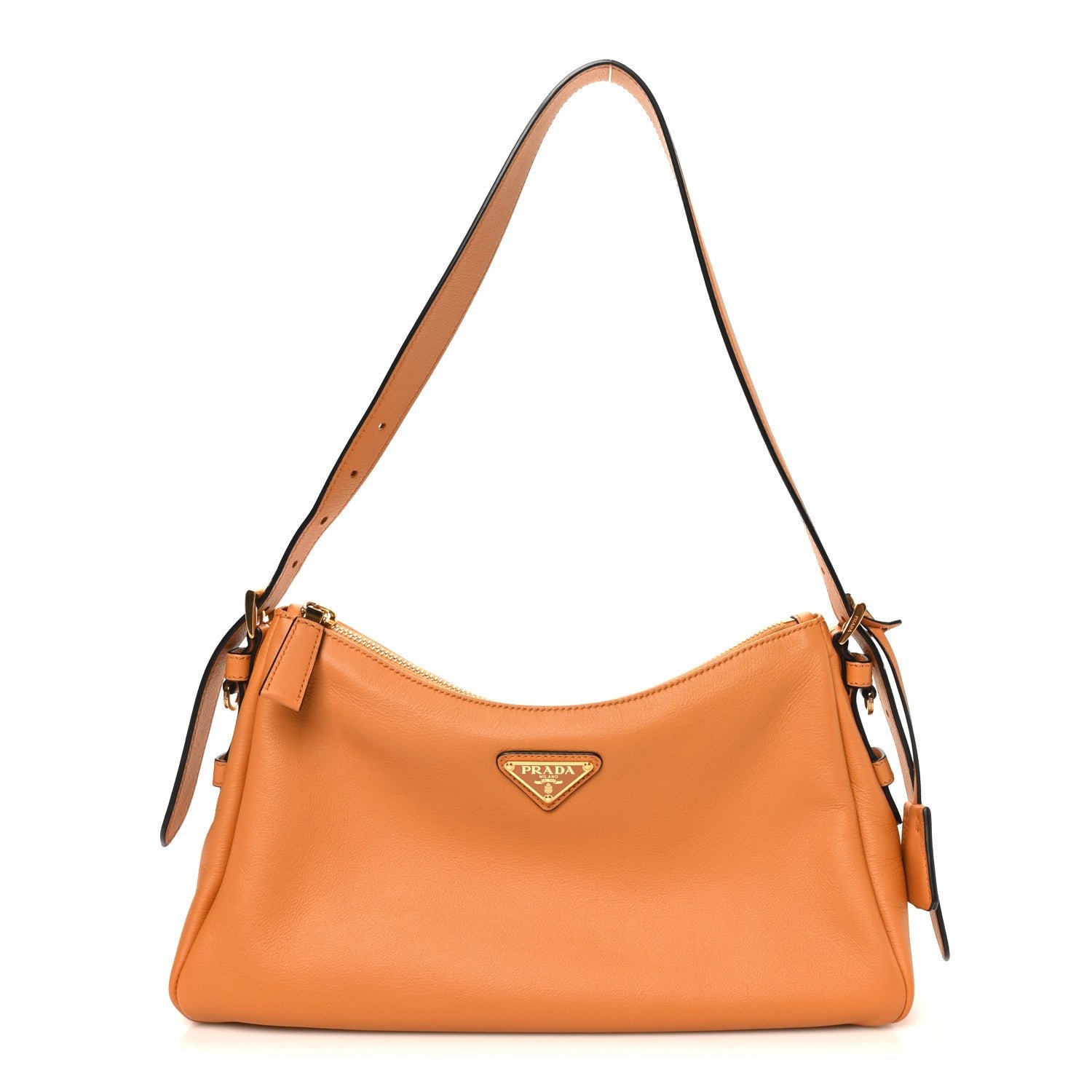 Prada Soft Calfskin Medium Aimee Shoulder Bag Amber
