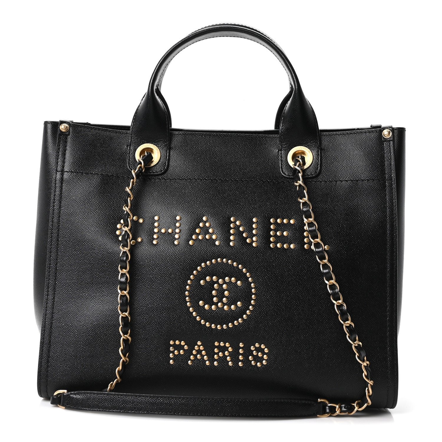 Chanel Caviar Small Studded Deauville Tote Black