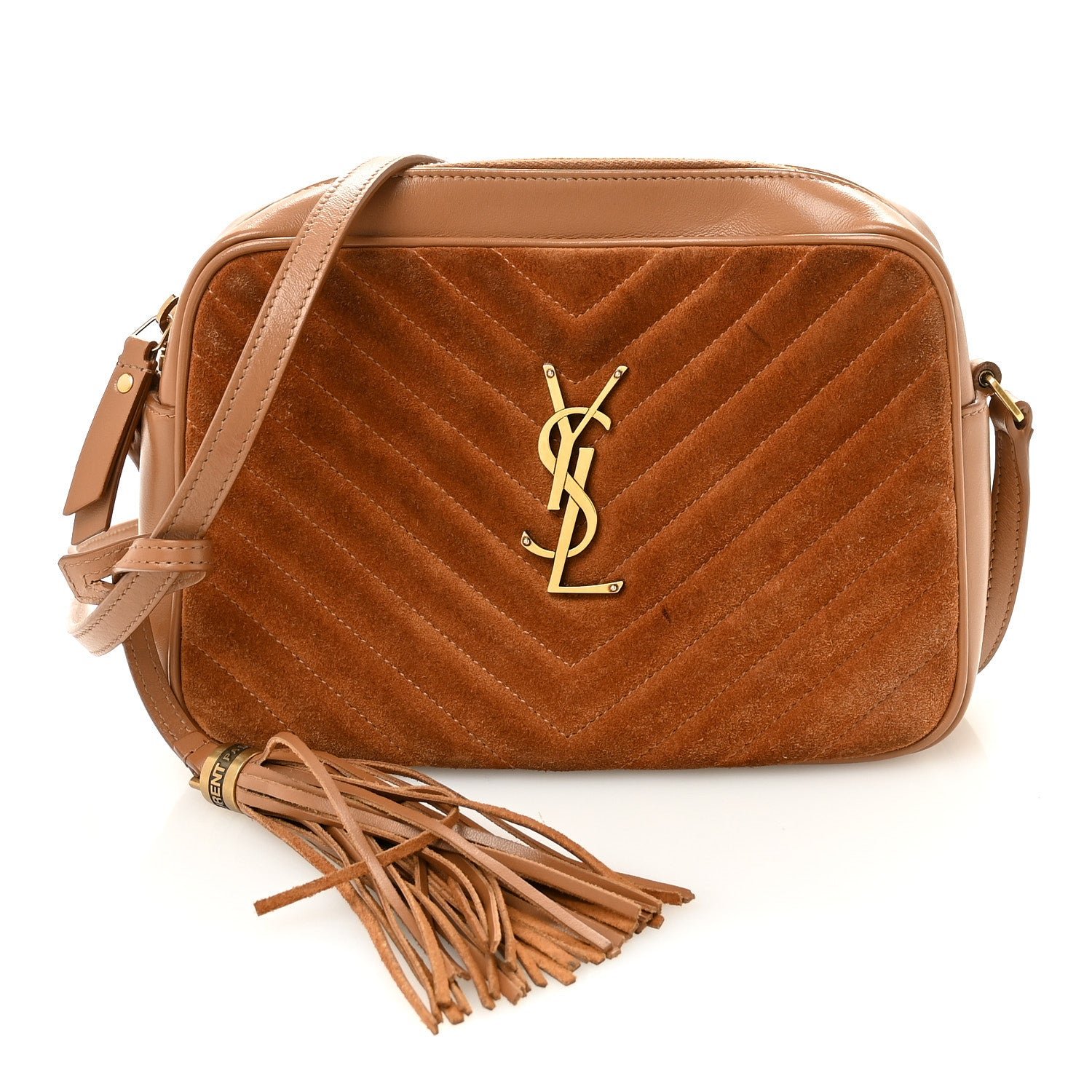 Saint Laurent Suede Matelasse Monogram Lou Camera Bag Cinnamon