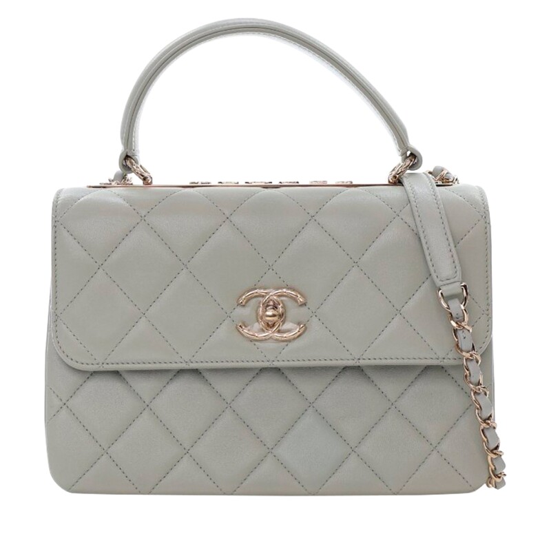 Chanel Grey Quilted Lambskin Small Trendy CC Top Handle Bag Pale Gold Hardware, 2020s
